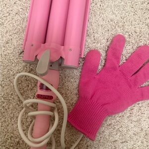 Pink 3-Barrel Hair Waver with Pink Heat Glove